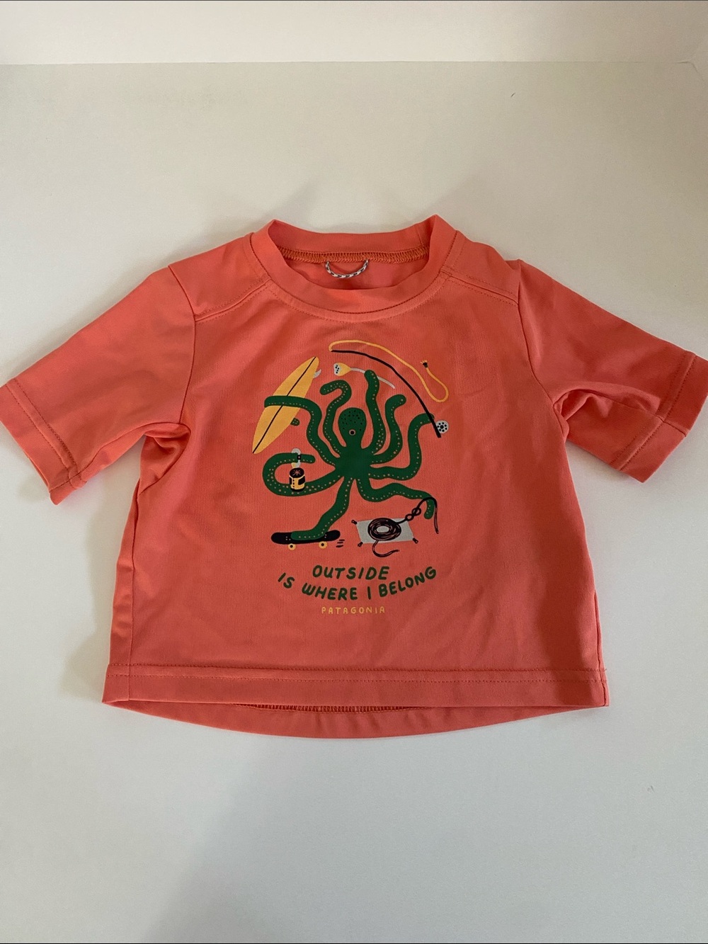 Baby 6-12M Patagonia Coral Short-Sleeve Tee with Green Octopus Graphic